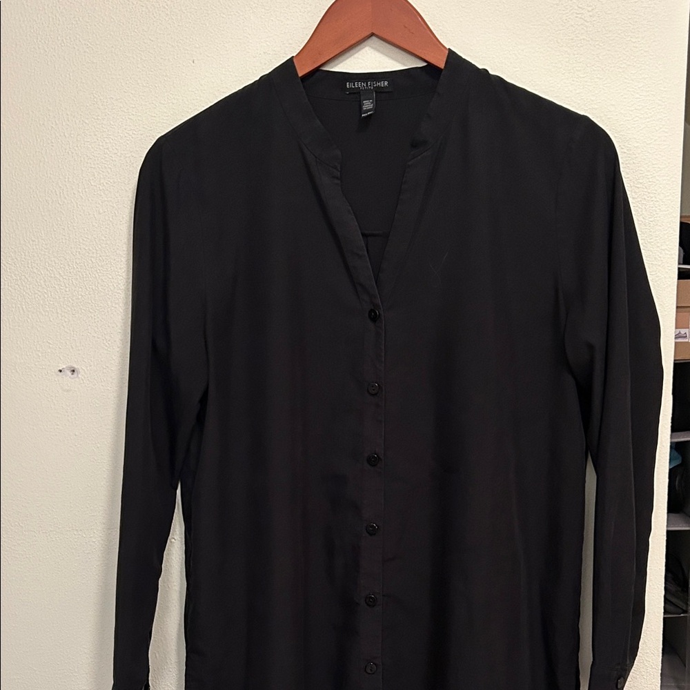 Eileen Fisher Black Button-Front Blouse